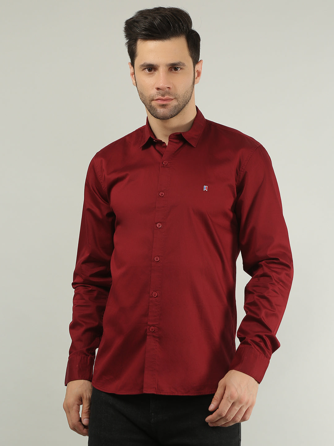 Maroon Solid Regular Fit Shirt