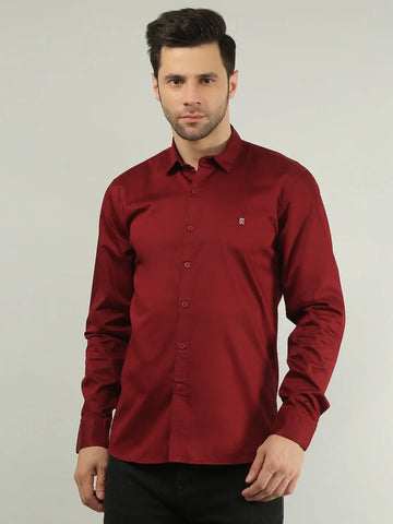 Maroon Solid Regular Fit Shirt Tim Paris