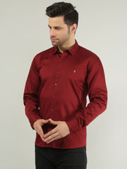 Maroon Solid Regular Fit Shirt