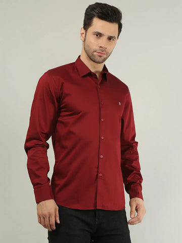 Maroon Solid Regular Fit Shirt Tim Paris