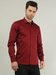 Maroon Solid Regular Fit Shirt