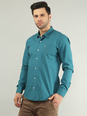 Teal Blue Solid Regular Fit Shirt