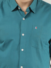 Teal Blue Solid Regular Fit Shirt