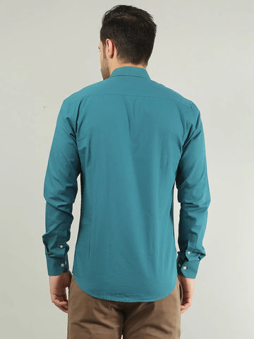 Teal Blue Solid Regular Fit Shirt TIM PARIS