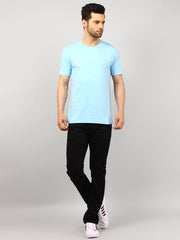 Blue Round Neck Solid T Shirt