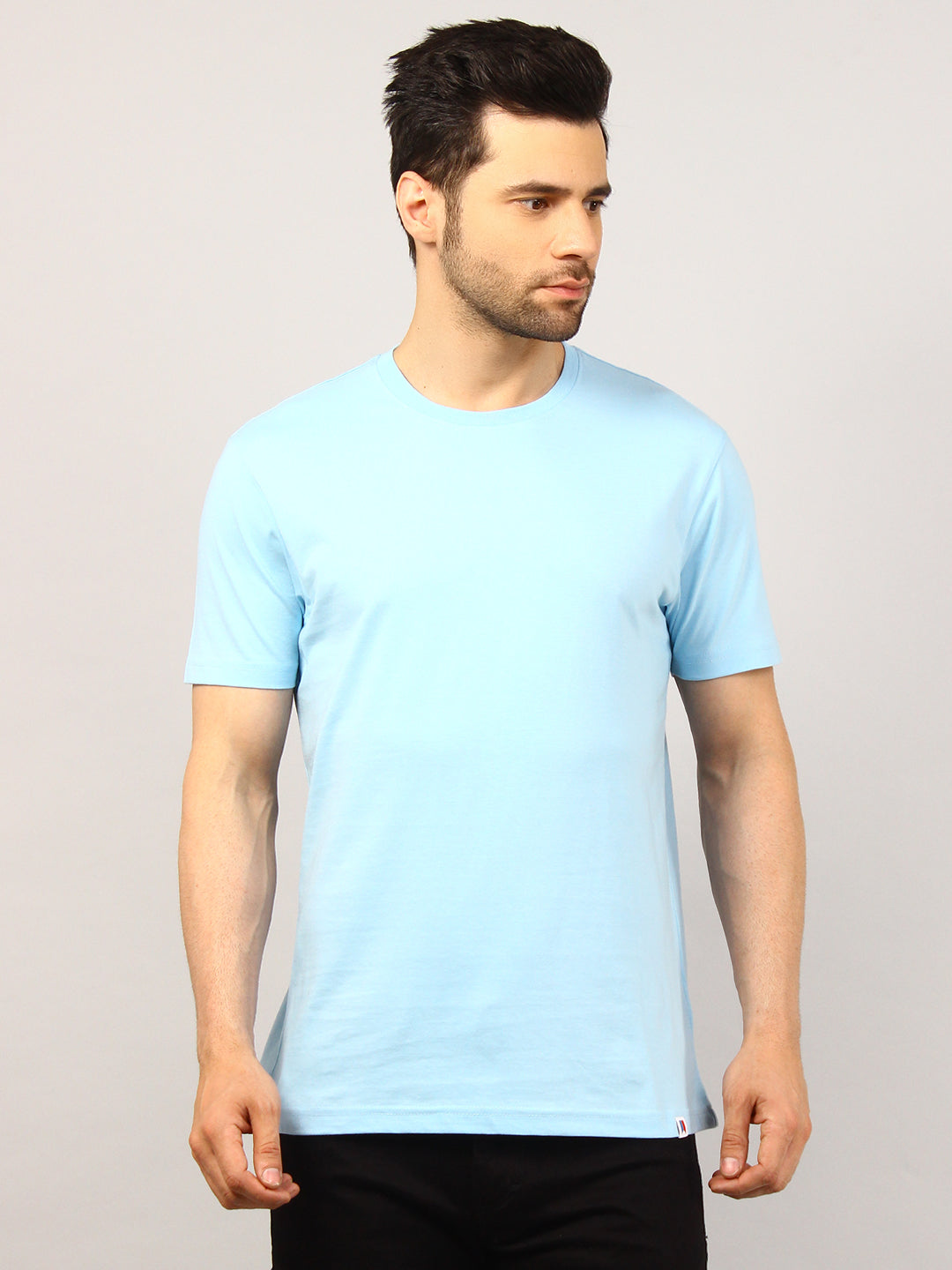 Blue Round Neck Solid T Shirt
