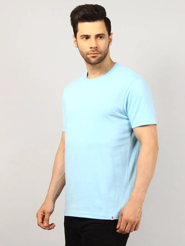 Blue Round Neck Solid T Shirt TIM PARIS