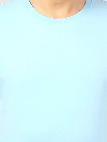 Blue Round Neck Solid T Shirt TIM PARIS