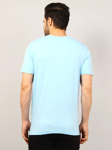 Blue Round Neck Solid T Shirt TIM PARIS