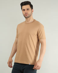 Brown Round Neck Solid T Shirt