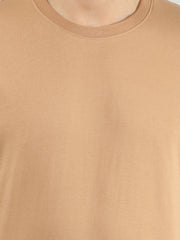Brown Round Neck Solid T Shirt