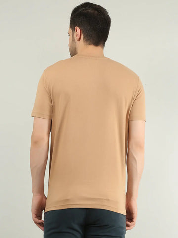 Brown Round Neck Solid T Shirt TIM PARIS