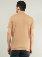 Brown Round Neck Solid T Shirt