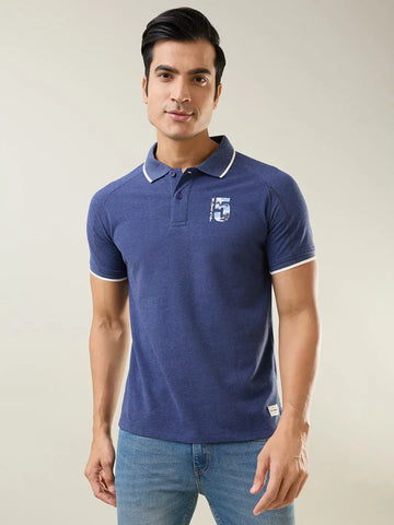 Navy Melange Cut & Sew Polo T-Shirt Tim Paris