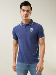 Navy Melange Cut & Sew Polo T-Shirt