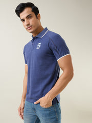 Navy Melange Cut & Sew Polo T-Shirt
