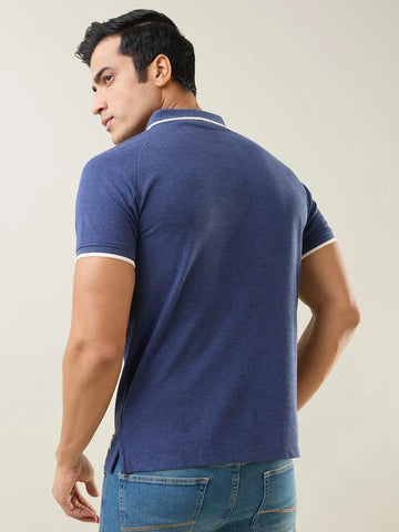 Navy Melange Cut & Sew Polo T-Shirt Tim Paris