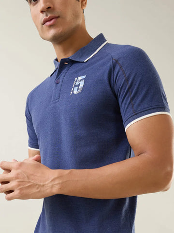 Navy Melange Cut & Sew Polo T-Shirt Tim Paris