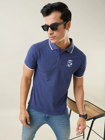Navy Melange Cut & Sew Polo T-Shirt Tim Paris