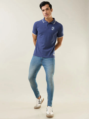 Navy Melange Cut & Sew Polo T-Shirt Tim Paris