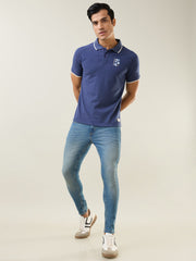 Navy Melange Cut & Sew Polo T-Shirt