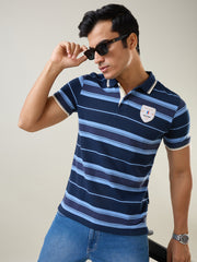 Blue Striped Polo T-Shirt
