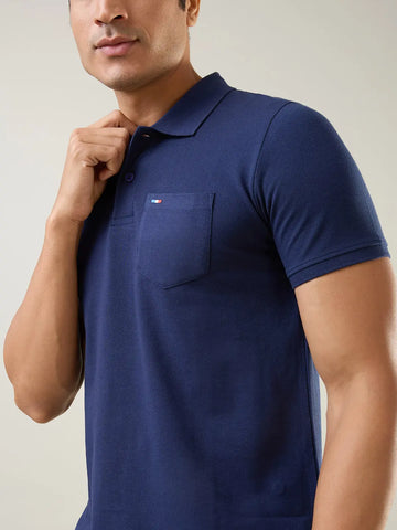 Navy Cut & Sew Polo Tshirt Tim Paris