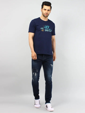 Off Grid Navy Printed T-Shirt Tim Paris