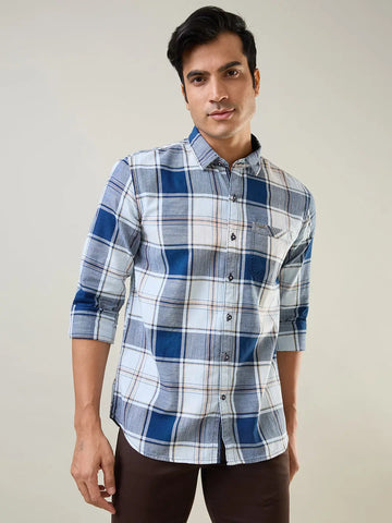 Khakhi Checkered Regular Fit Shirt Tim Paris