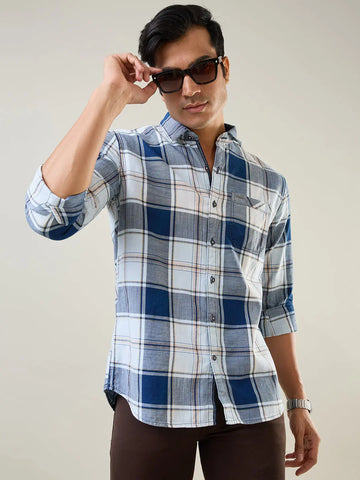 Khakhi Checkered Regular Fit Shirt Tim Paris