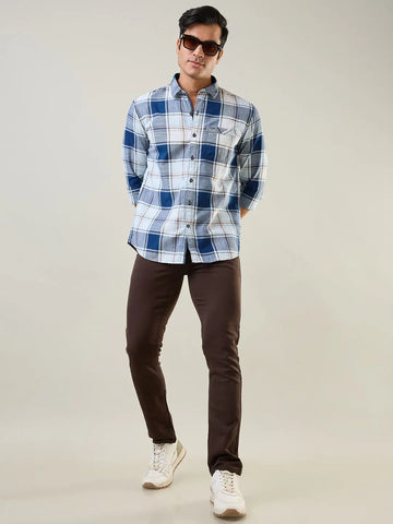 Khakhi Checkered Regular Fit Shirt Tim Paris