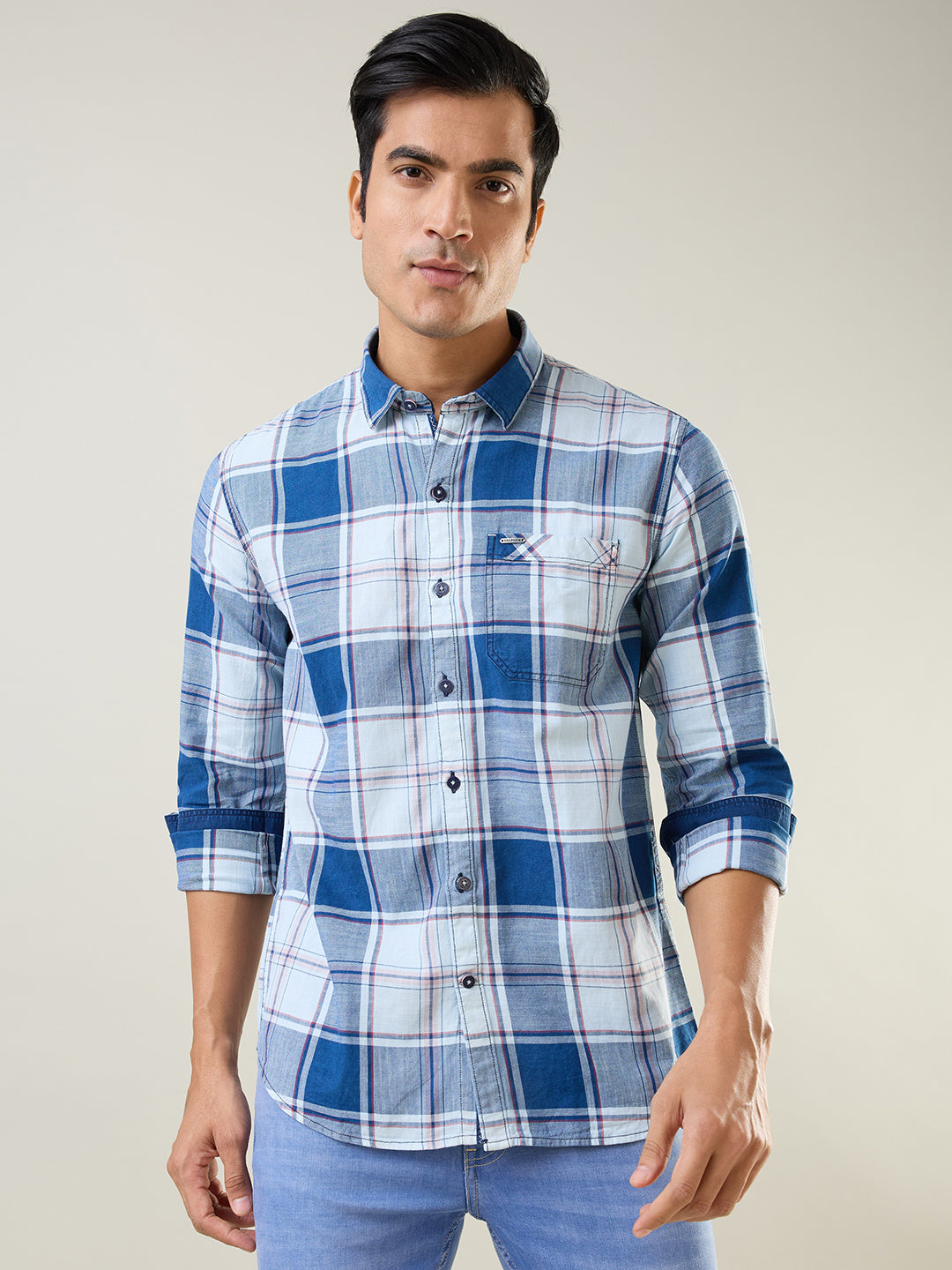 White Checkered Regular Fit Shirt