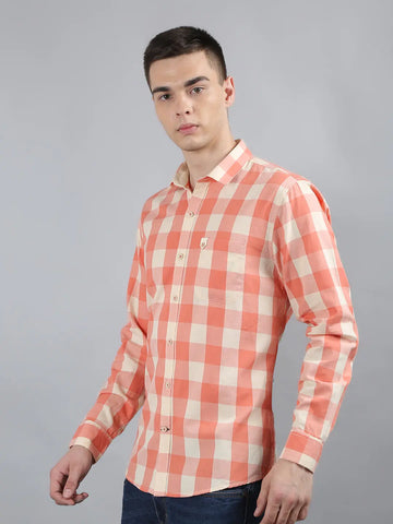 Orange Beige Classic Checked Shirt Tim Paris