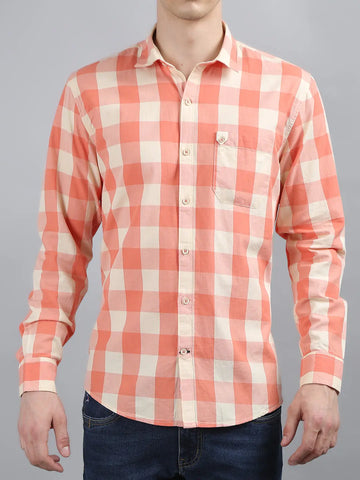 Orange Beige Classic Checked Shirt Tim Paris