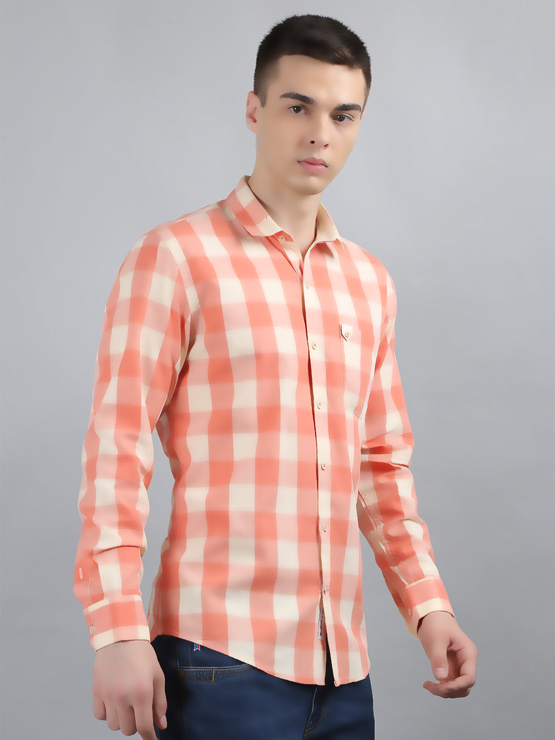 Orange Beige Classic Checked Shirt