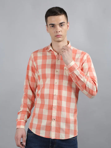 Orange Beige Classic Checked Shirt Tim Paris