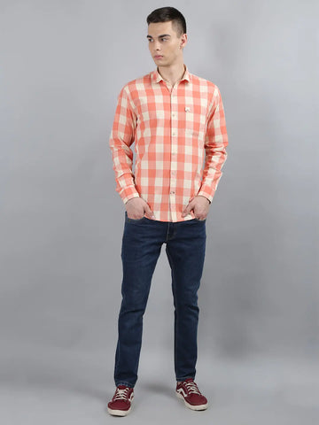 Orange Beige Classic Checked Shirt Tim Paris