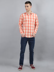 Orange Beige Classic Checked Shirt