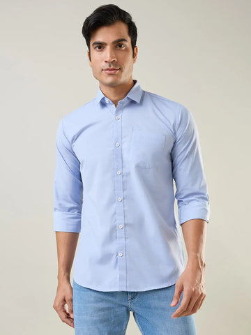 Sky Blue Solid Regular Fit Shirt TIM PARIS
