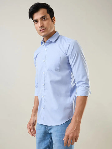 Sky Blue Solid Regular Fit Shirt TIM PARIS