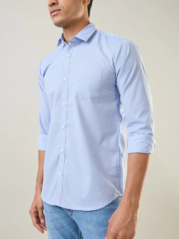 Sky Blue Solid Regular Fit Shirt TIM PARIS