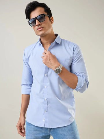 Sky Blue Solid Regular Fit Shirt TIM PARIS