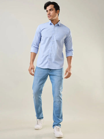 Sky Blue Solid Regular Fit Shirt TIM PARIS