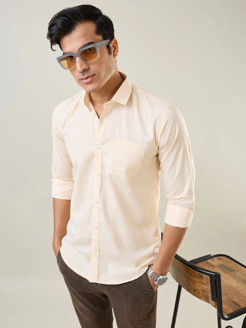 Yellow Solid Regular Fit Shirt Tim Paris