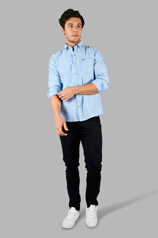 Sky Blue Solid Casual Shirt Tim Paris