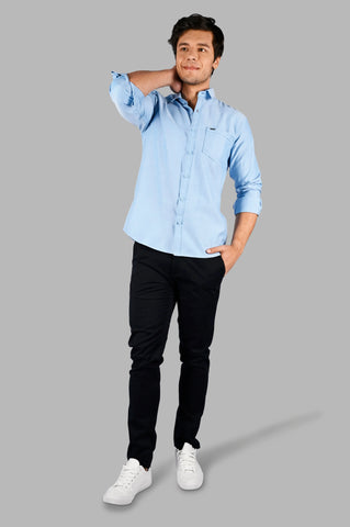 Sky Blue Solid Casual Shirt Tim Paris