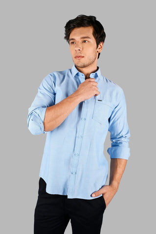 Sky Blue Solid Casual Shirt Tim Paris