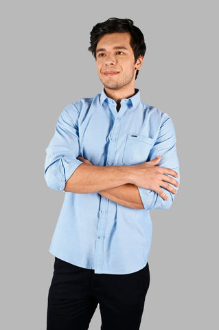 Sky Blue Solid Casual Shirt Tim Paris