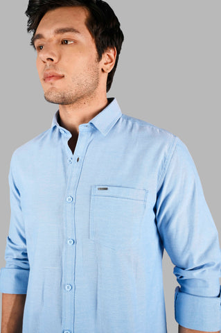 Sky Blue Solid Casual Shirt Tim Paris