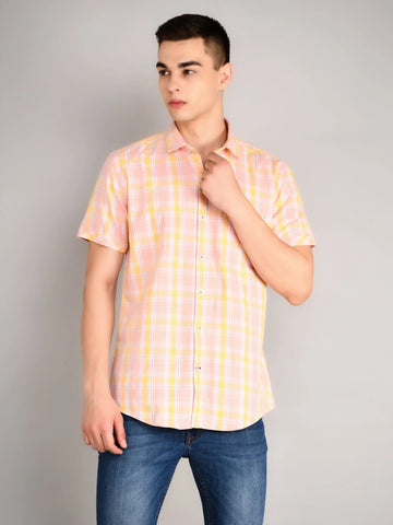 Pink Checkered Regular Fit Shirt TIM PARIS